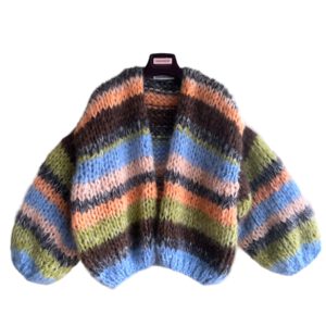 Gestreept mohair vest perzik pistache blauw bruin