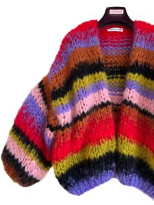 Gestreept mohair vest felrood paars zwart