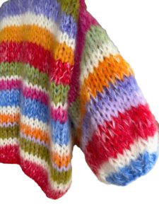 Gestreept mohair vest felrood paars lila offwhite