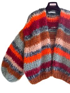 Gestreept multicolor mohair vest kort model oranje