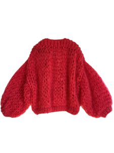 Grof gebreid framboos rood vest kort model mohair
