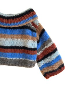 off shoulder sweater gestreept blauw grijs zilver camel zwart