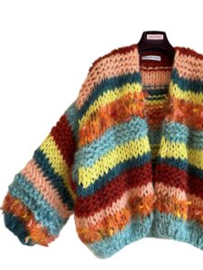 oversized damesvest gestreept in oranje geel groen