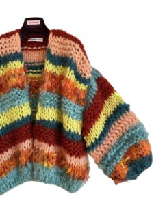 oversized gebreid vest met strepen in geel oranje groen 