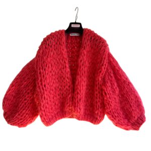 Grof gebreid koraal rood vest kort model mohair