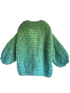 Grof gebreid azuurblauw en groen mohair vest met kleurverloop