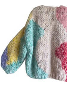 Camo look cardigan in groen geel rood roze paars