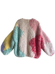 Camo look cardigan in groen geel rood roze paars