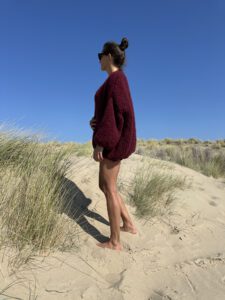Stijlvol burgundy gebreid damesvest – oversized pasvorm