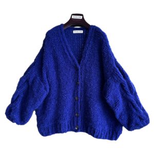 Stijlvol indigo blauw gebreid damesvest – oversized pasvorm