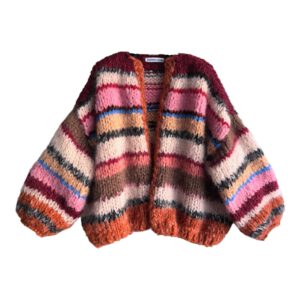 merino mohair alpaca en zijde gestreept vest in oranje roze bruin zwart oversized fit maison ose