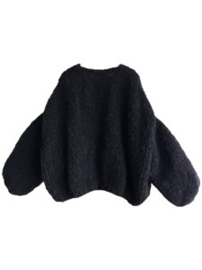 Hand gebreid damesvest in zwarte mohair en zijde