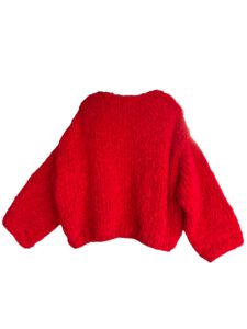 Hand gebreid oversized damesvest in felrode mohair