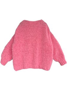 Hand gebreid oversized damesvest in perzik roze mohair