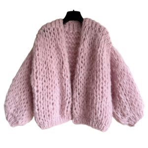 Grof gebreid roze vest Indy in alpaca