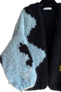 Mohair cardigan in camo style met zwart mint en groen en zilver